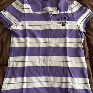 Nike Purple and White Striped Polo Shirt Girls 💕